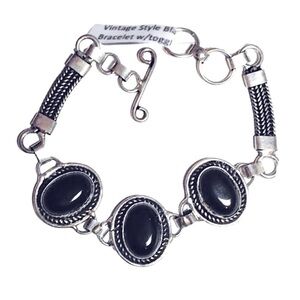 Black onyx domed oval cabs mesh link toggle bracelet NWT